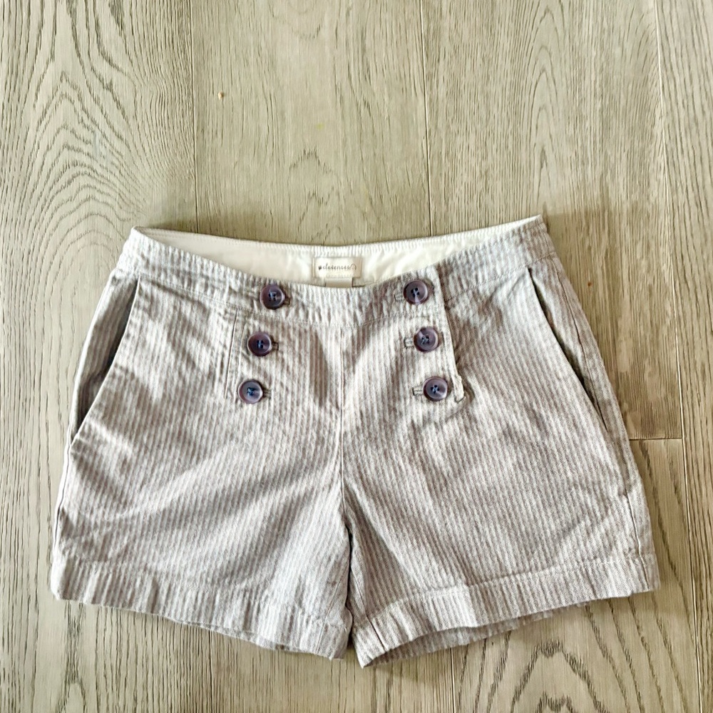 Elevenses Blue Grey Herringbone Striped 100% Cotton Shorts